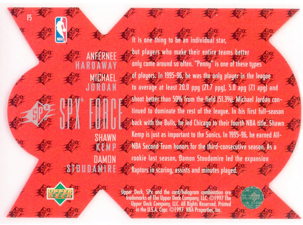 Michael Jordan, Penny Hardaway, Shawn Kemp & Damon Stoudamire 1997 Upper Deck SPx Force Card #F5