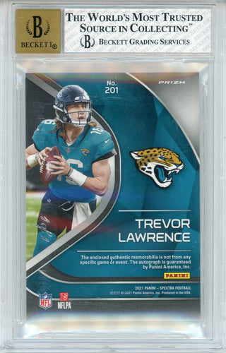 Trevor Lawrence Autographed 2021 Panini Spectra Rookie Patch Gold Laundry Tag Nike Swoosh Card (BGS 8/10)