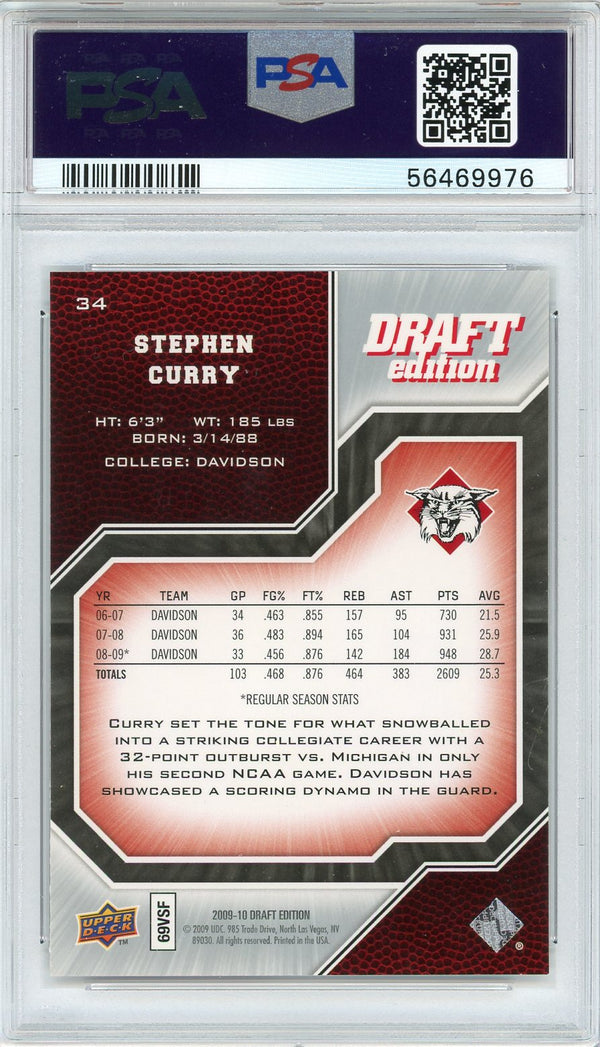 Stephen Curry 2009 Upper Deck Draft Edition Rookie Card #34 (PSA)