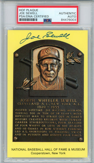 Joe Sewell Autographed Hall of Fame Plaque Card (PSA)