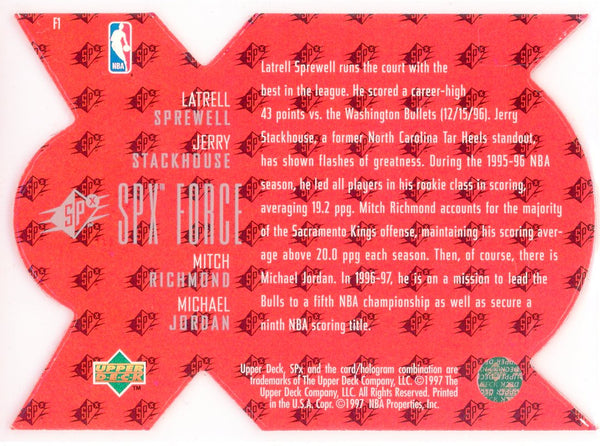 Michael Jordan, Latrell Sprewell, Jerry Stackhouse & Mitch Redmond 1997 Upper Deck SPx Force Card #F1