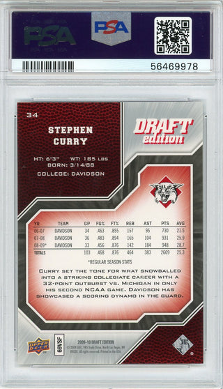 Stephen Curry 2009 Upper Deck Draft Edition Rookie Card #34 (PSA)