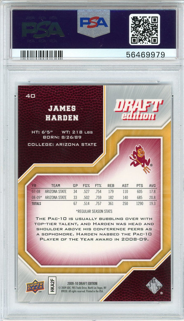 James Harden 2009 Upper Deck Draft Edition Rookie Card #40 (PSA)