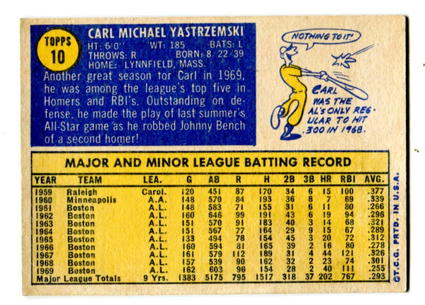 Carl Yastrzemski 1970 Topps Card #10