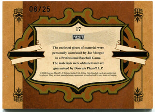 Joe Morgan Donruss Playoff Prime Cuts Bat Card 08/25