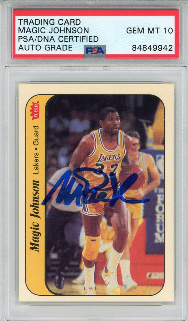 Magic Johnson Autographed 1986 Fleer Sticker Card #7 (PSA)