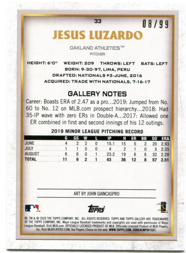 Jesus Luzardo Topps Gallery Rookie 2020 08/99