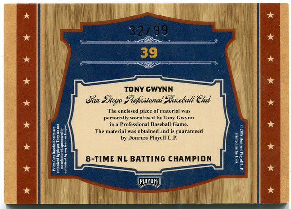 Tony Gwynn Donruss Playoff Prime Cuts 2008 Jersey Card 32/99