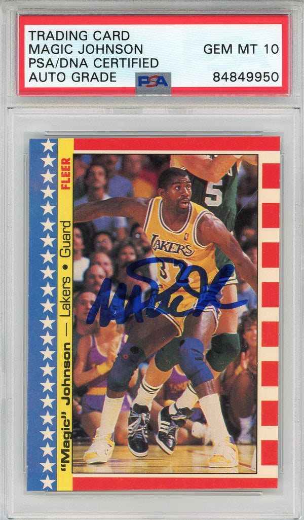 Magic Johnson Autographed 1987 Fleer Sticker Card #1 (PSA)