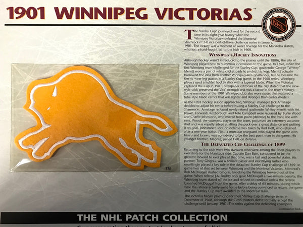 NHL 1901 Winnipeg Victorias Official Patch on Team History Card