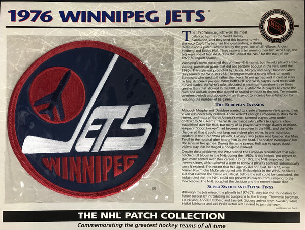 NHL 1976 Winnipeg Jets Official Patch on Team History Card