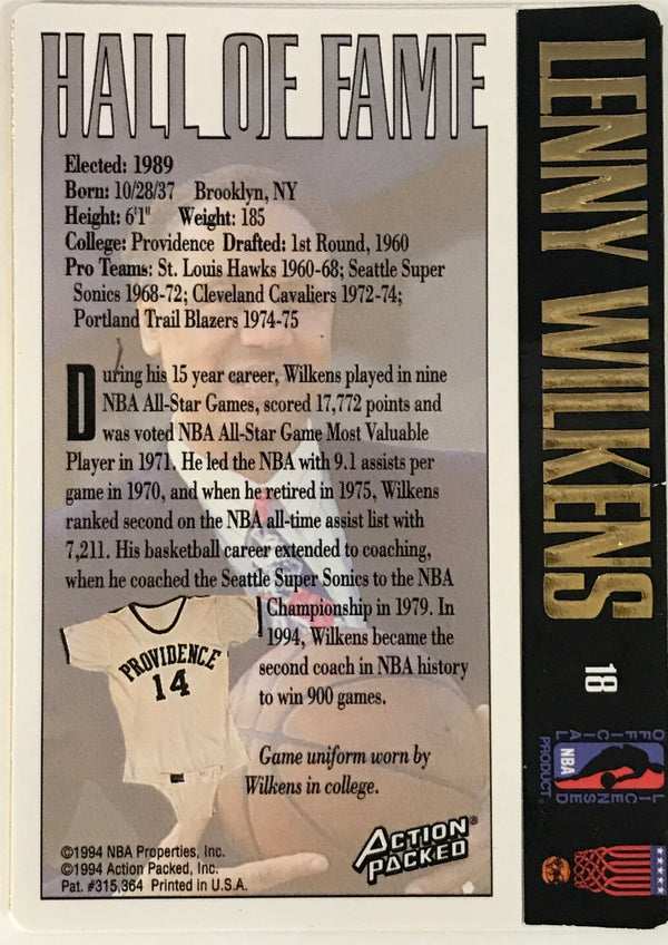 Lenny Wilkens Signed 1994 Action Packed Card