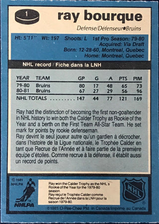 Ray Bourque unsigned 1981-82 O-PEE-CHEE Card 