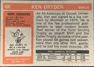 Ken Dryden Unsigned 1972-73 Topps Card #160