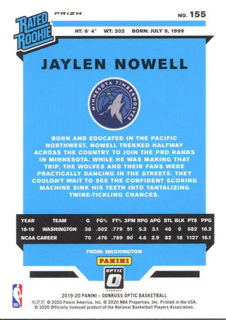 Jaylen Nowell 2019-20 Panini Optic Pink Prizm Rookie Card