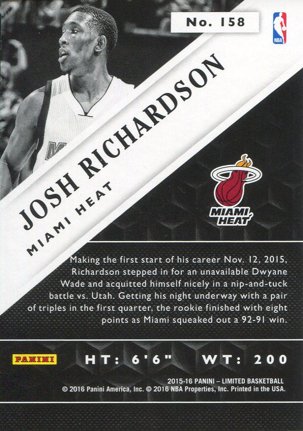 Josh RIchardson 2015-16 Panini Limited Rookie Card Back