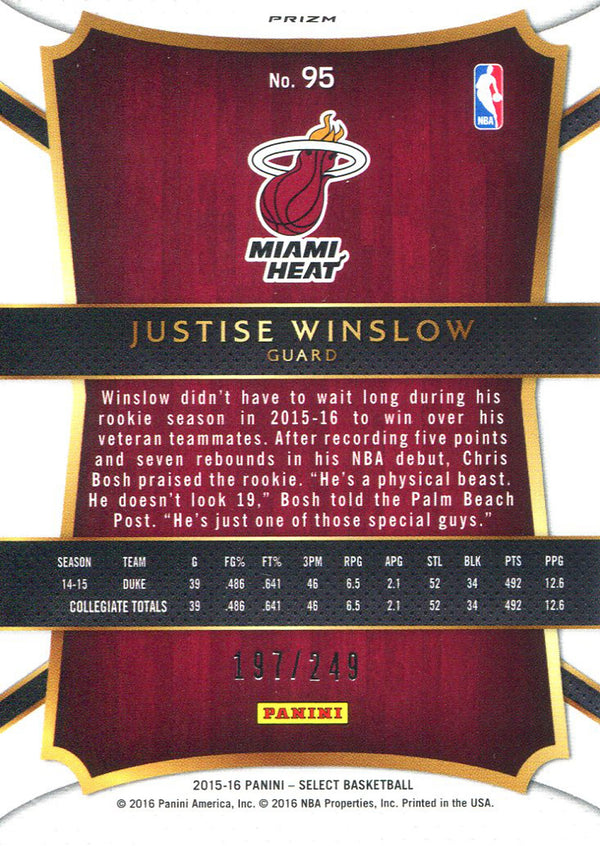 Justise Winslow 2015-16 Panini Select Rookie Card Back