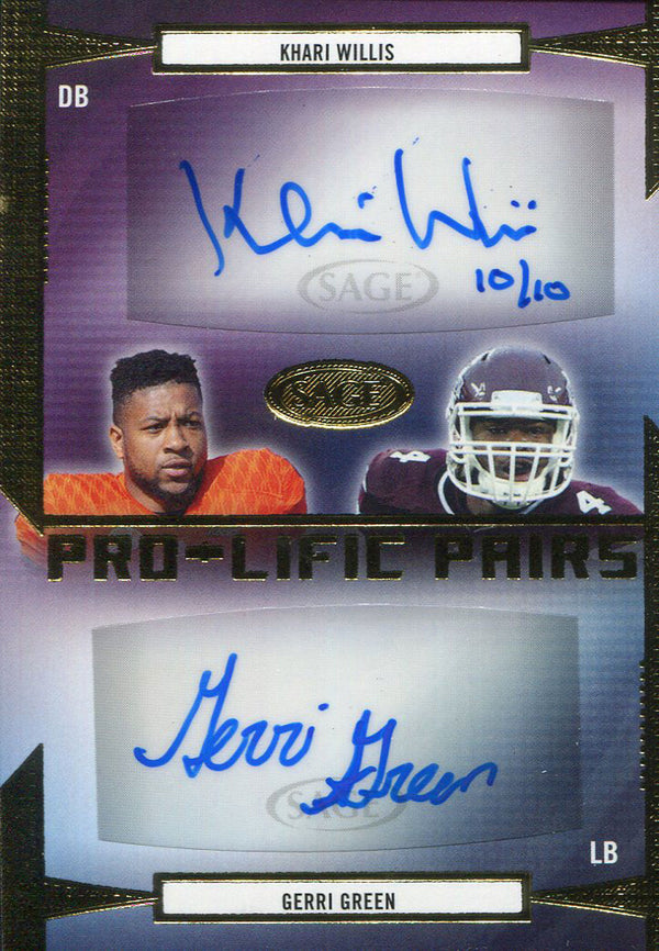 Khari Willis & Gerri Green Autographed 2019 Sage Rookie Card