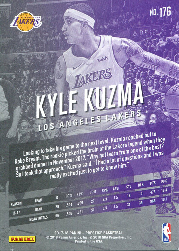 Kyle Kuzma 2017-18 Panini Prestige Rookie Card Back