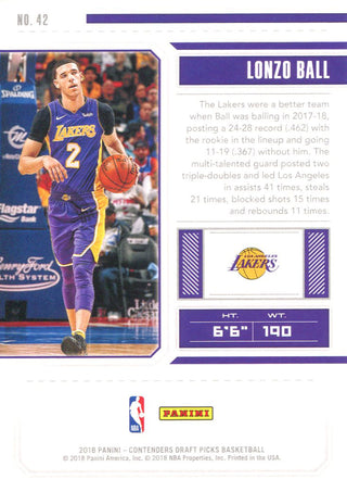 Lonzo Ball 2017-18 Panini Contenders Rookie Card Back