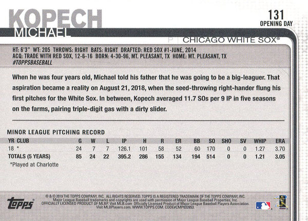 Michael Kopech 2019 Topps Rookie Card #131