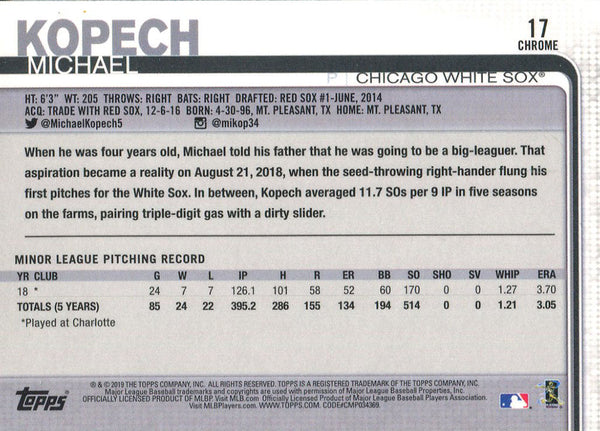 Michael Kopech 2019 Topps Chrome Rookie Card #17