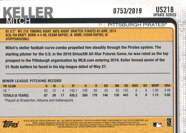 Mitch Keller 2019 Topps Rookie Card #US218