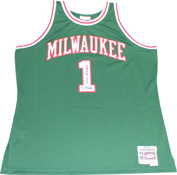 Oscar Robertson "71 Champs" Autographed Milwaukee Bucks Mitchell & Ness Jersey (PSA) Front