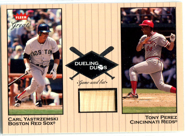 Tony Perez & Carl Yastrzemski 2002 Fleer Dueling Duos Tony Perez Game-Used Bat Card #DD-TP 1