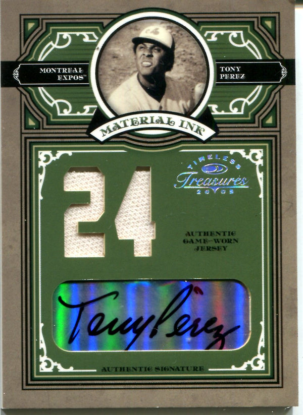 Tony Perez 2005 Donruss Game-Worn Jersey/Autographed Card #17/24