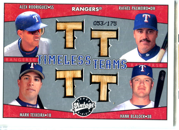 Alex Rodriguez, Mark Teixeira, Rafael Palmeiro, & Hank Blalock 2004 Upper Deck Quad Game-Used Bat Card #53/175