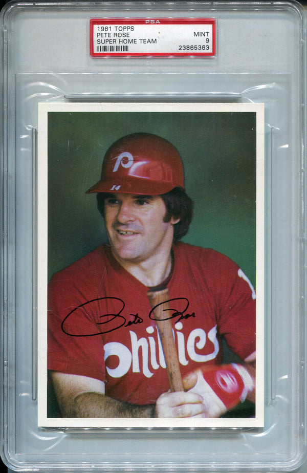 Pete Rose Autographed 1981 Topps Super Home Team Card (PSA)