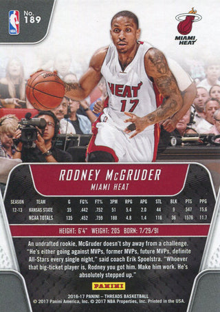 Rodney McGruder 2016-17 Panini Threads Rookie Card Back