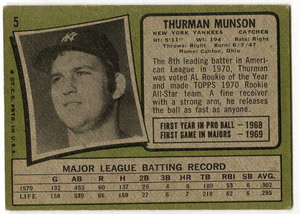 Thurman Munson 1971 Topps Card