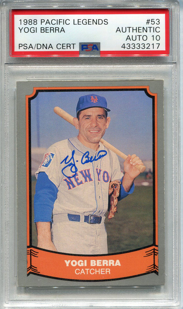 Yogi Berra Autographed 1988 Pacific Legends Card (PSA)